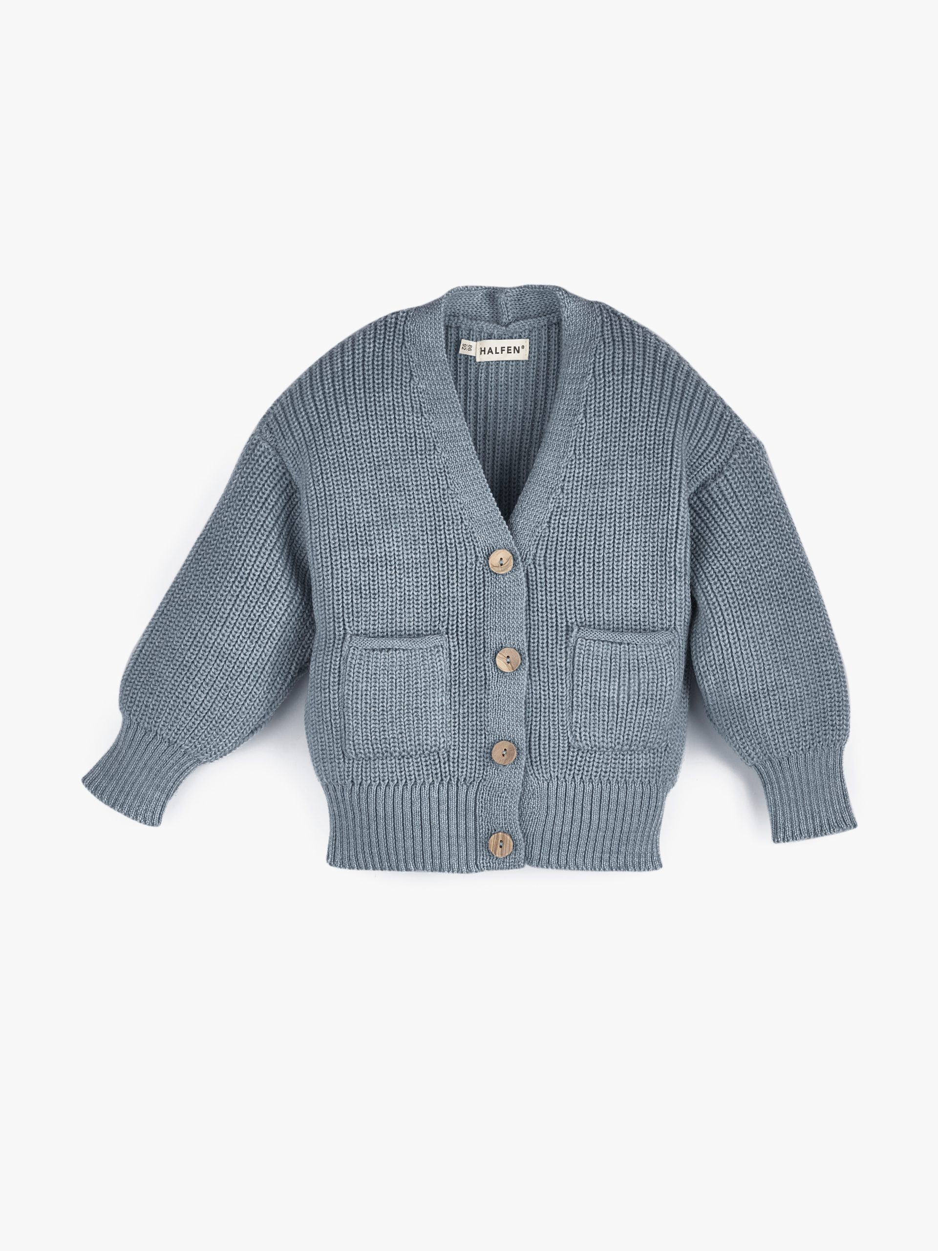 Halfen Grobstrick Cardigan Rauchblau