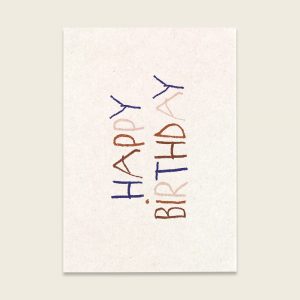 ava&yves Postkarte weiß mit Kinderschrift – Happy Birthday