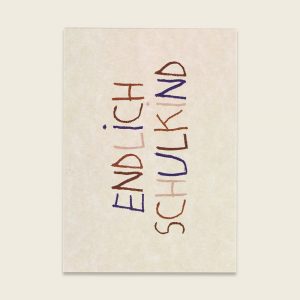 ava&yves Postkarte weiss in Kinderschrift – Endlich Schulkind