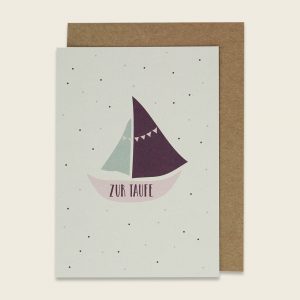 ava&yves Klappkarte Schiff, aubergine – “Zur Taufe”