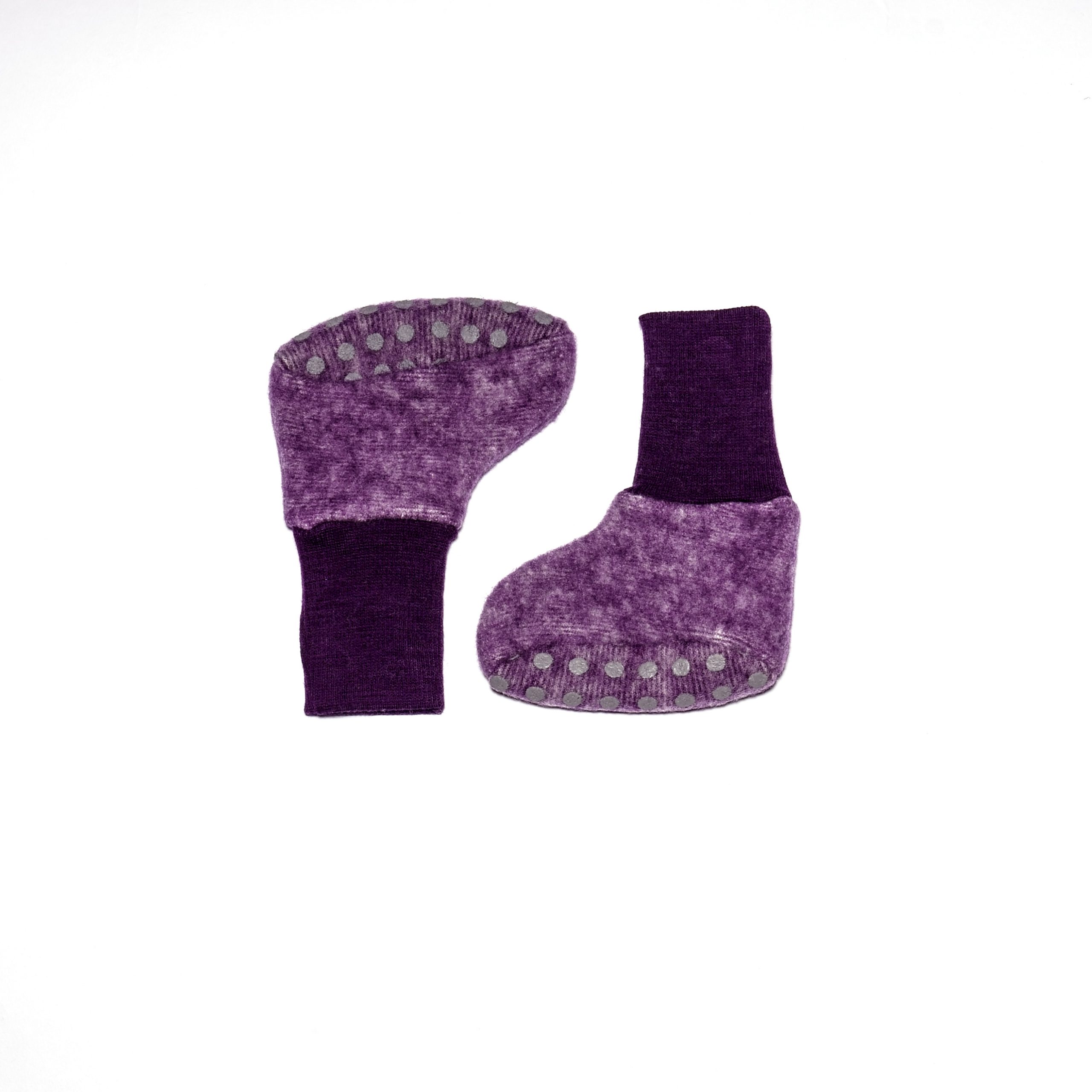 Cosilana Babyschuhe Wolle/Baumwollfleece pflaume