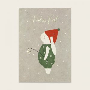 Ava&Yves Postkarte Schneehase grün mit Goldeffekten – Frohes Fest