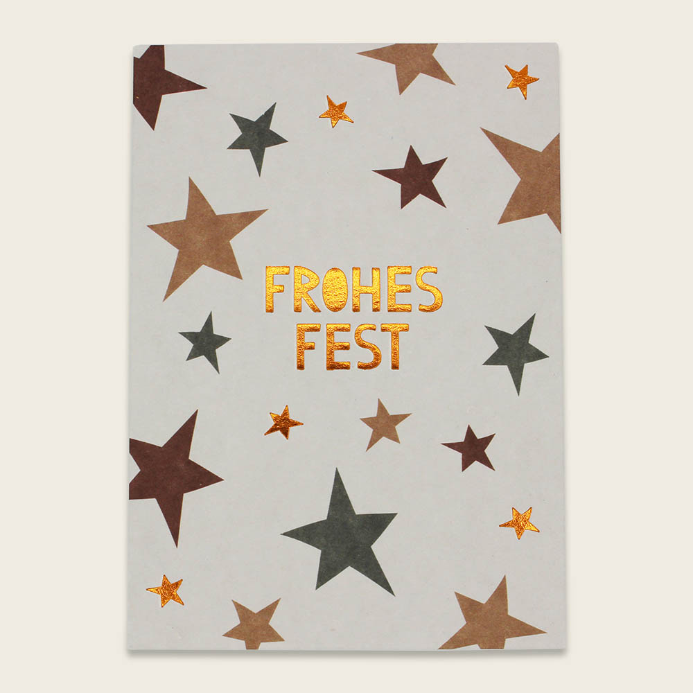 Ava&Yves Postkarte Sterne mit Kupferfolie – Frohes Fest