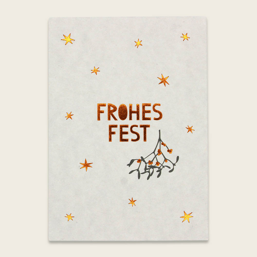 Ava&Yves Postkarte Mistelzweig mit Kupferfolie – Frohes Fest