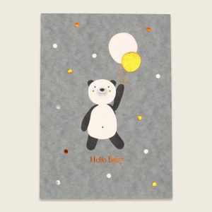 Ava&Yves Postkarte Panda mit Luftballons, Kupferfolie – Hello Baby