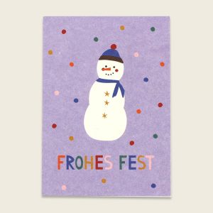 Ava&Yves Postkarte Schneemann, bunt – Frohes Fest