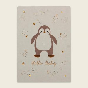 Ava&Yves Postkarte Pinguin, Kupferfolie, rosé – Hello Baby