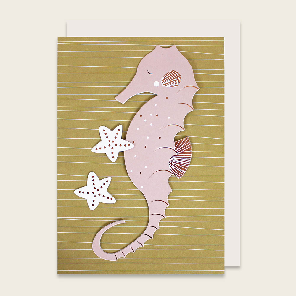 Ava&Yves Postkarte Seepferdchen mit Deko-Elemten, Format DIN A5