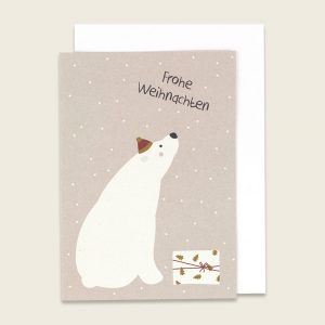 Ava&Yves Klappkarte Eisbär, rose – Frohe Weihnachten