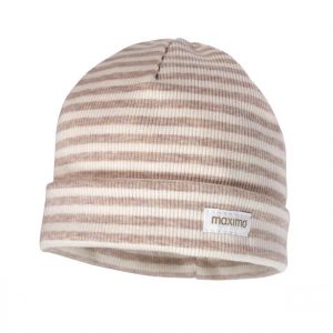 Maximo GOTS NEWBORN-Mütze, Feinrippjersey geringelt, Umschlagrand