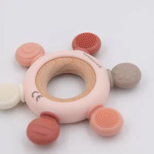 Bamboom Beißring aus Holz und Silikon - ROSA
