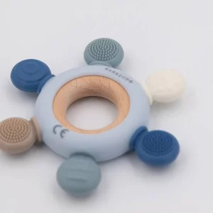 Bamboom Beißring aus Holz und Silikon - BLUE