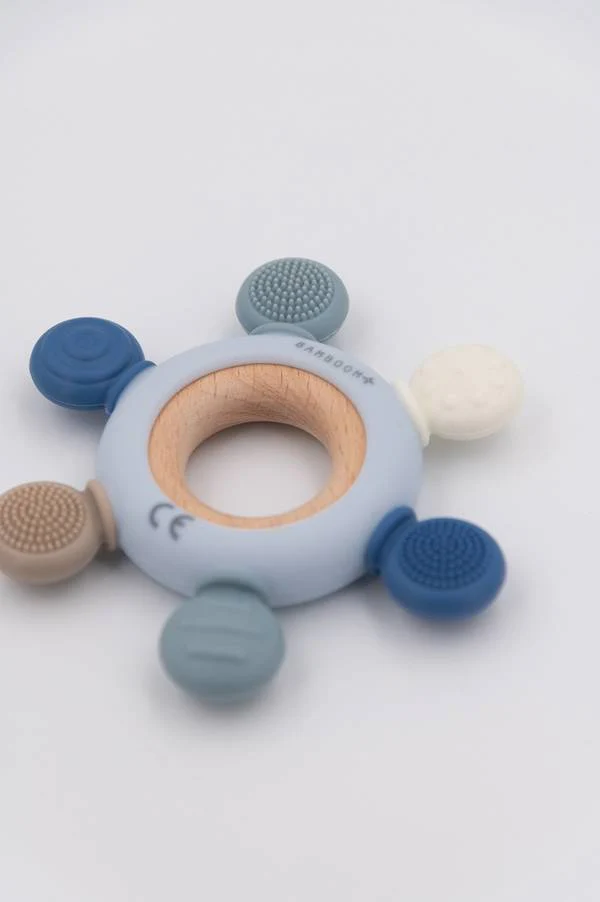 Bamboom Beißring aus Holz und Silikon - BLUE
