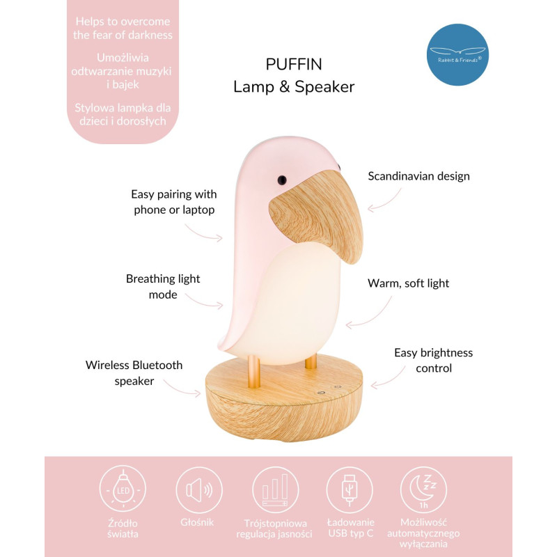 Rabbit&Friends Papageientaucherlampe & Lautsprecher, Pink – Bild 8