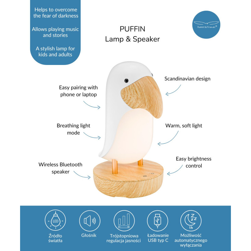 Rabbit&Friends Papageientaucherlampe & Lautsprecher, weiß – Bild 8