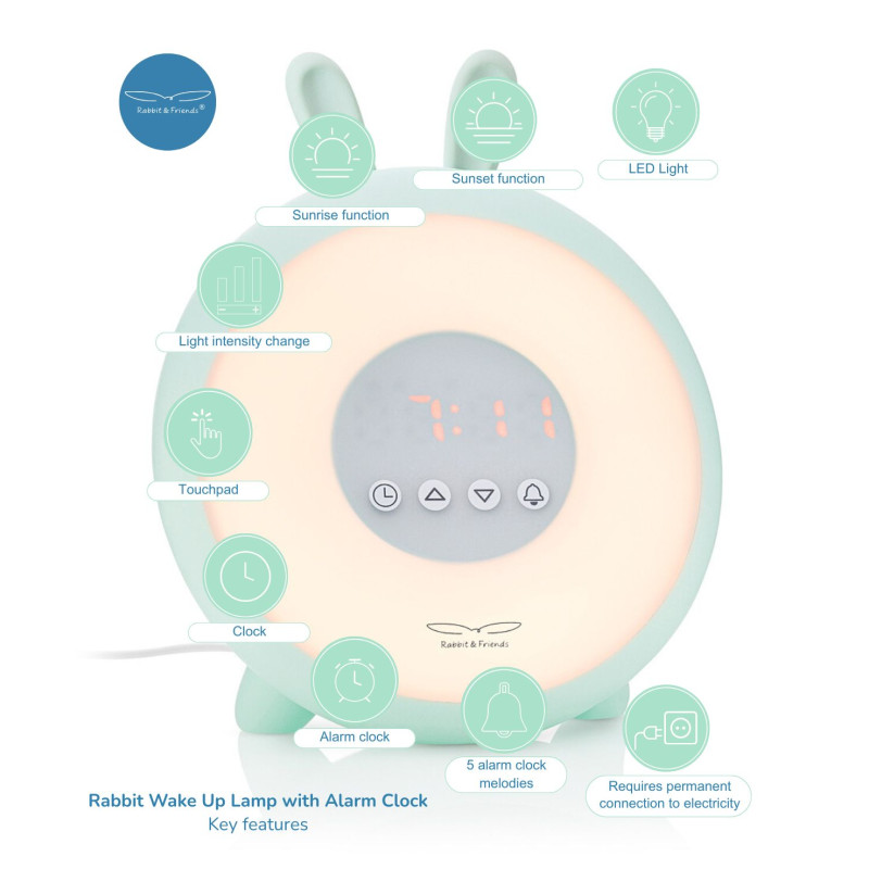 Rabbit&Friends Rabbit Wake Up Lampe mit Wecker, Salbeigrün – Bild 7