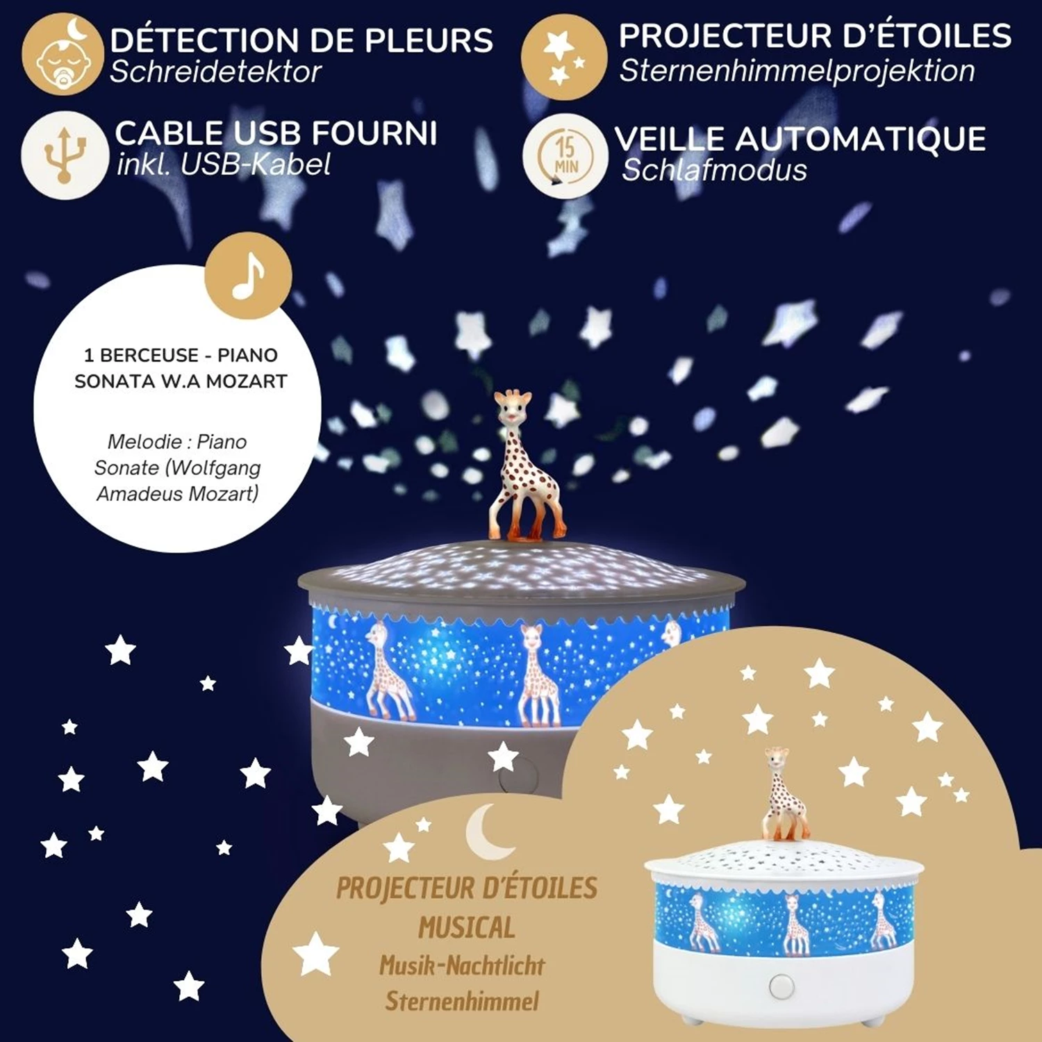 Trousselier Musik-Nachtlicht & Sternenhimmel, Sophie die Giraffe – Bild 3