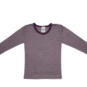 Cosilana Kinder Unterhemd Langarm Wolle Seide pflaume-natur geringelt