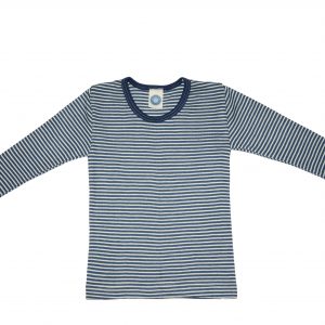 Cosilana Kinder Unterhemd Langarm Wolle Seide blau-geringelt