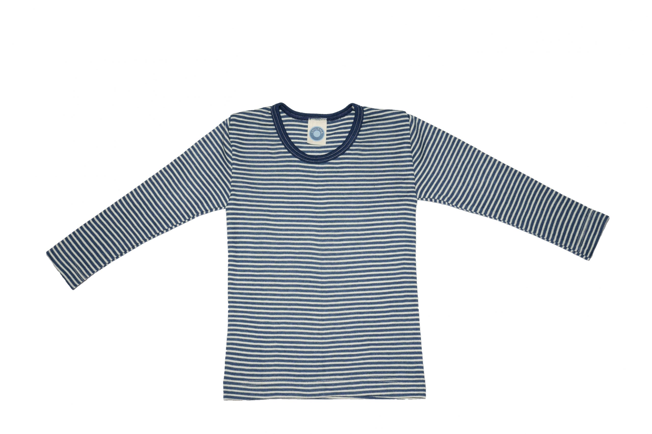 Cosilana Kinder Unterhemd Langarm Wolle Seide blau-geringelt