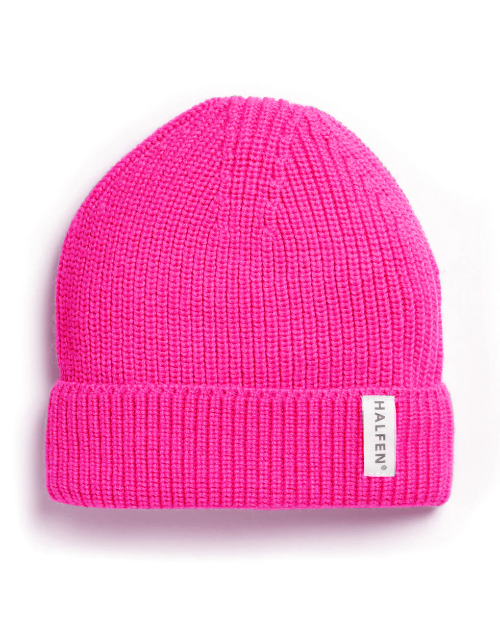 Halfen Strick-Beanie Merino Neon Pink