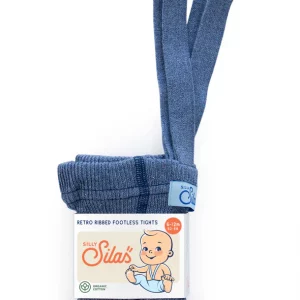 Silly Silas Footed Cotton Tights (GOTS) Steel Blue Blend