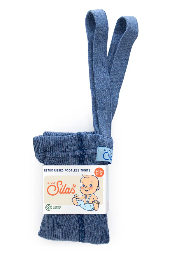 Silly Silas Footed Cotton Tights (GOTS) Steel Blue Blend