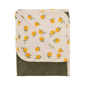 Wooly Organic Veloursdecke Olive/Orangeprint