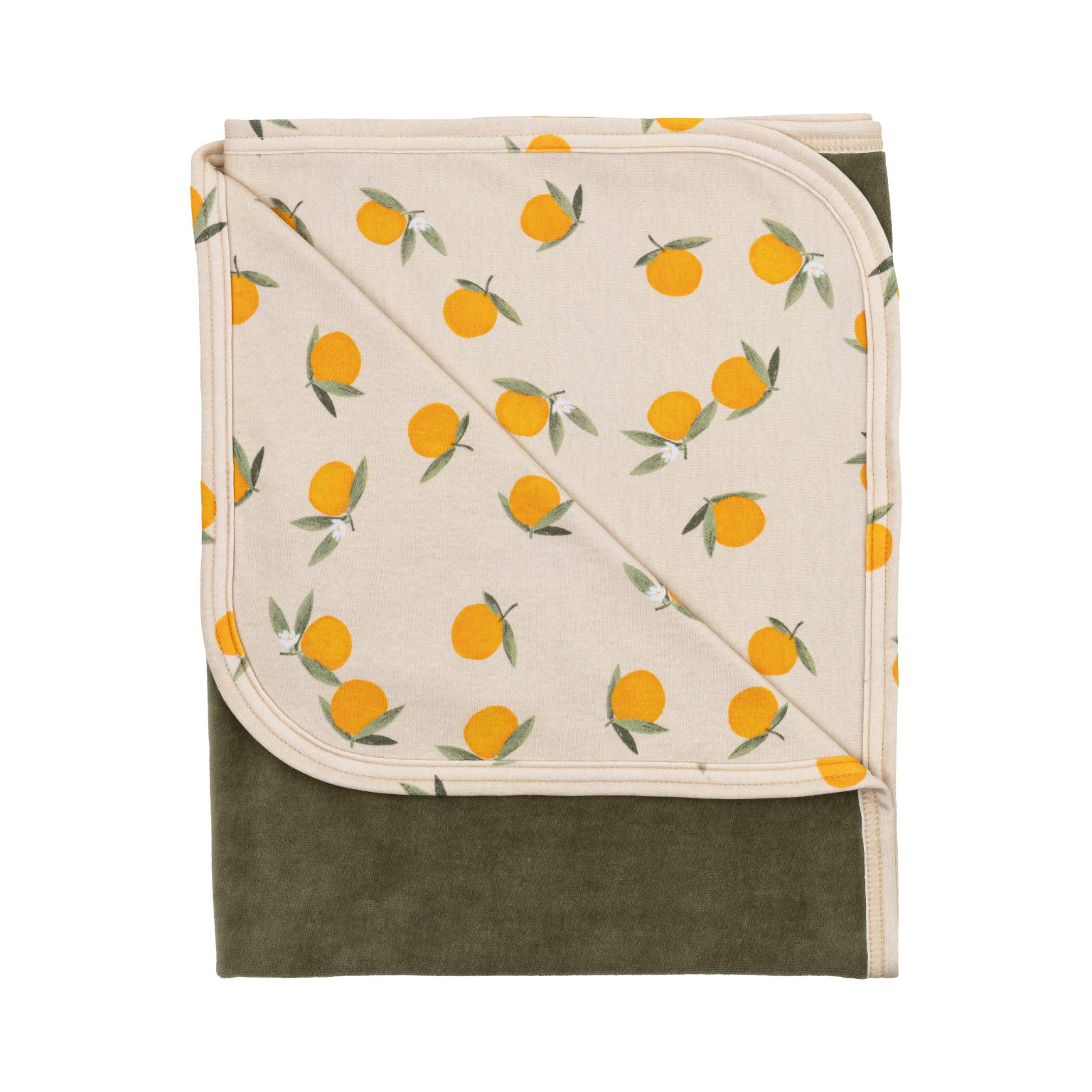 Wooly Organic Veloursdecke Olive/Orangeprint