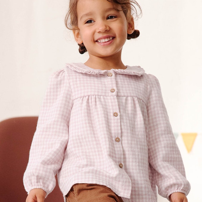 People wear organic Edle Flanell Kragen-Bluse rosa kariert – Bild 4