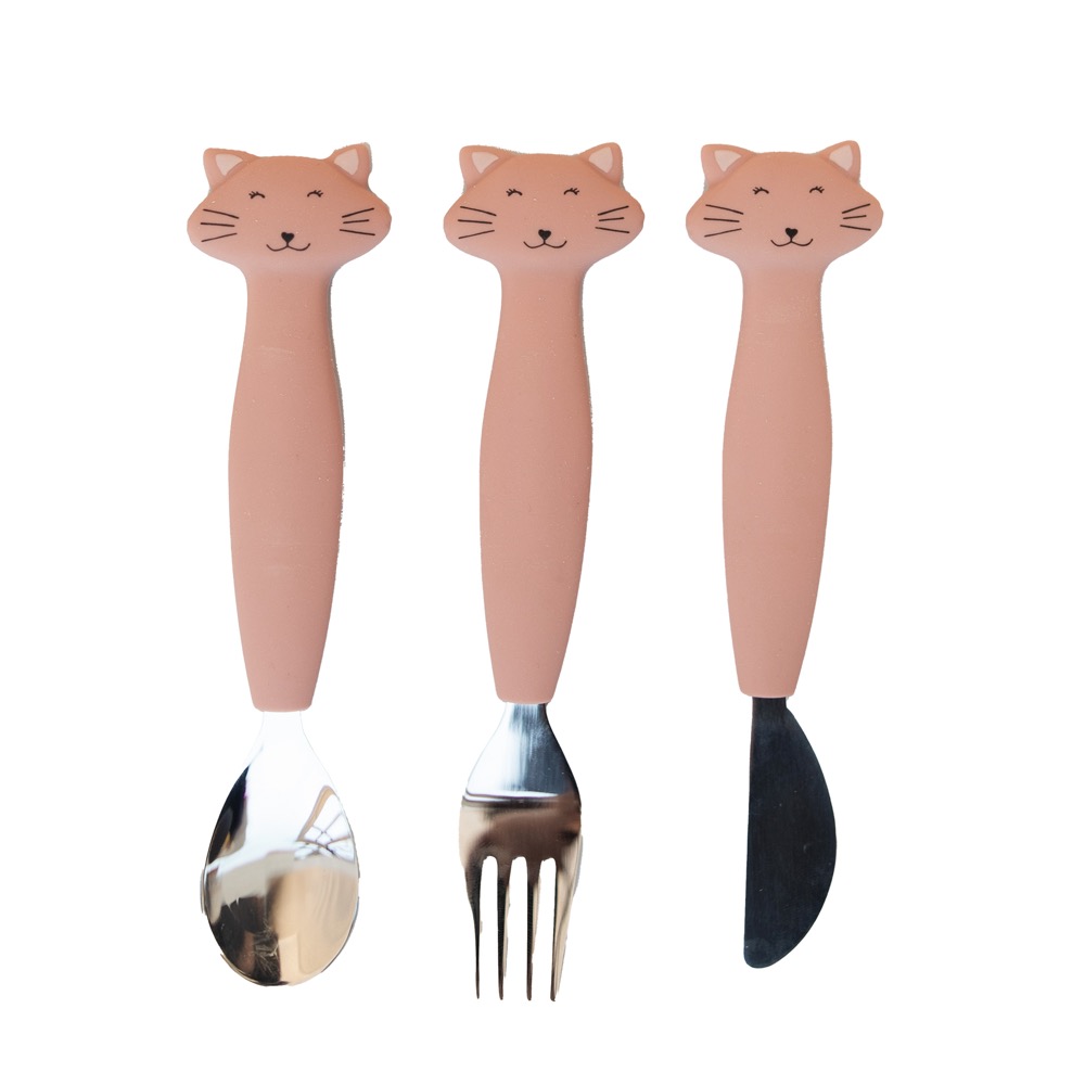 Trixie Kinderbesteck Set aus Silikon 3-teilig - Mrs. Cat