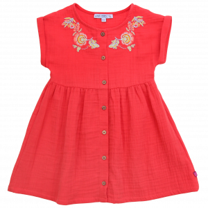 Enfant Terrible Musselin Kleid mit Knöpfen und Stickerei in tomato