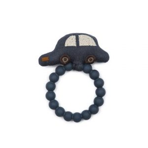 Smallstuff Silikonring mit Rassel, Auto blau