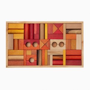 Wooden Story 54-teiliges Set warme Töne Holzwürfel im Tablett