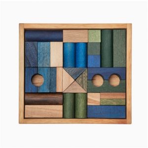Wooden Story 30-teiliges Set Bunte Holzbausteine - blau- im Tablett