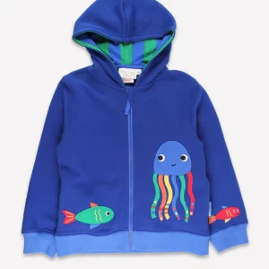 Toby Tiger Bio-Baumwoll Kinder Sweatjacke mit Kapuze und mit Fisch und Quallen-Applikation