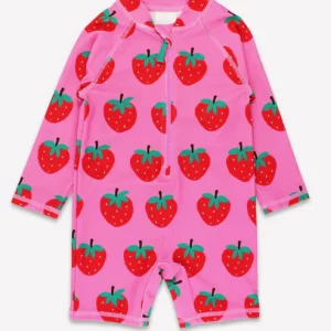 Toby Tiger Baby Badeanzug langarm mit Erdbeer-Druck, UV-Schutz UPF 50+