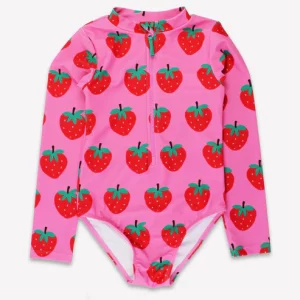 Toby Tiger Kinder Badeanzug langarm mit Erdbeer-Druck, UV-Schutz UPF 50+