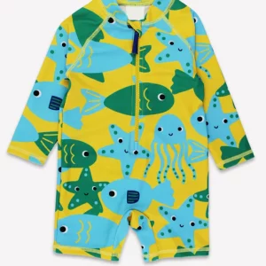 Toby Tiger Baby Badeanzug langarm mit Fisch-Druck, UV-Schutz UPF 50+